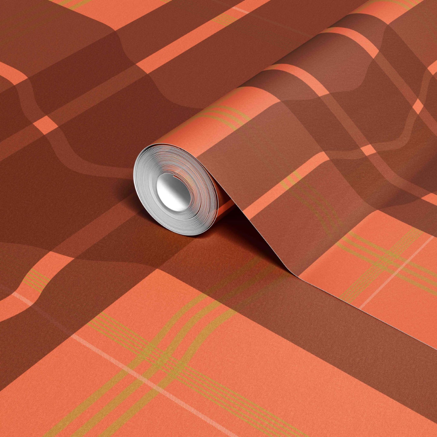 Warped Plaid Wallpaper in Orange/Rust/Lime