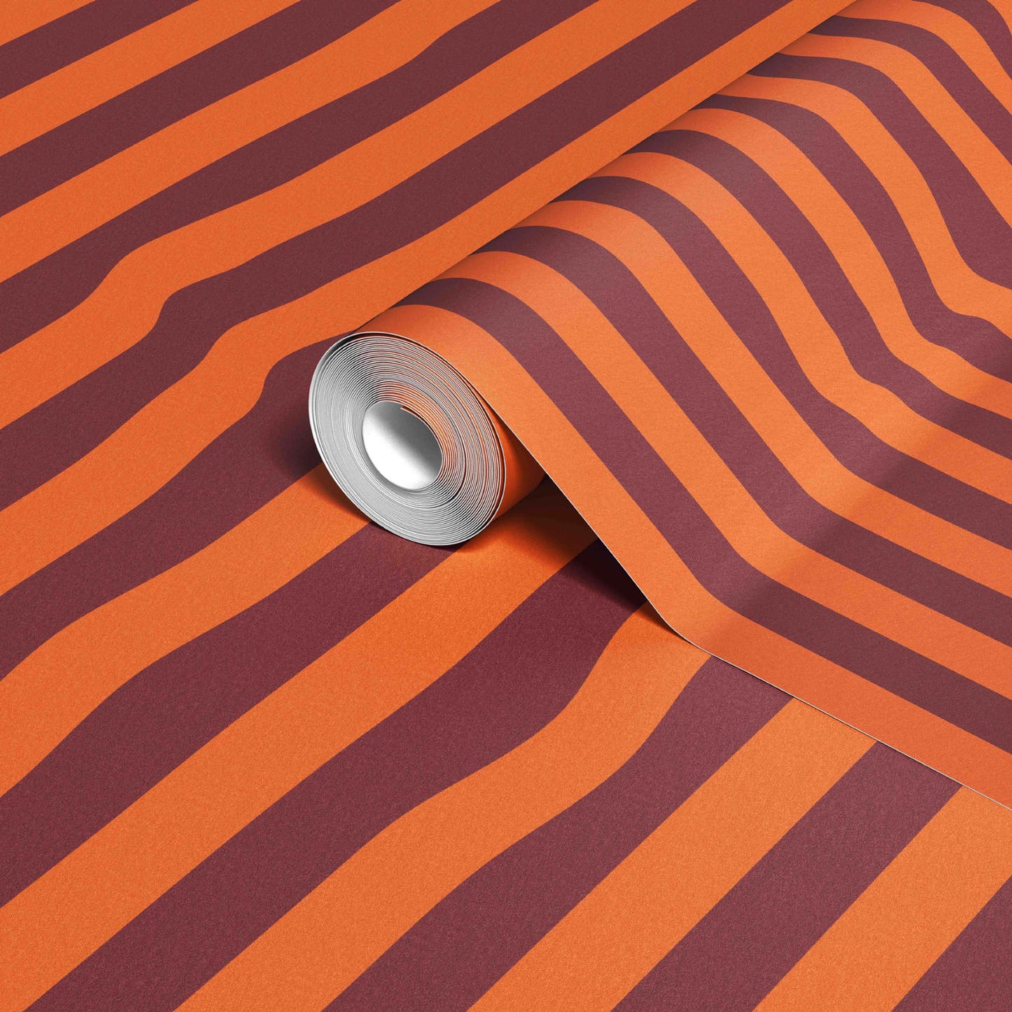 Warped Vertical Stripe Wallpaper in Orange/Maroon