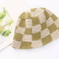 Hand Knit Checkered Crochet Bucket Hat in green