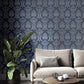 Italian Style Damask Wallpaper in Blue/Cream
