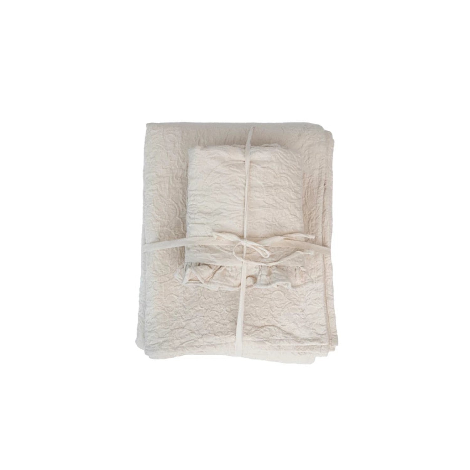 woven cotton jacquard bed cover with 2 ruffled king shams king set of 3 1