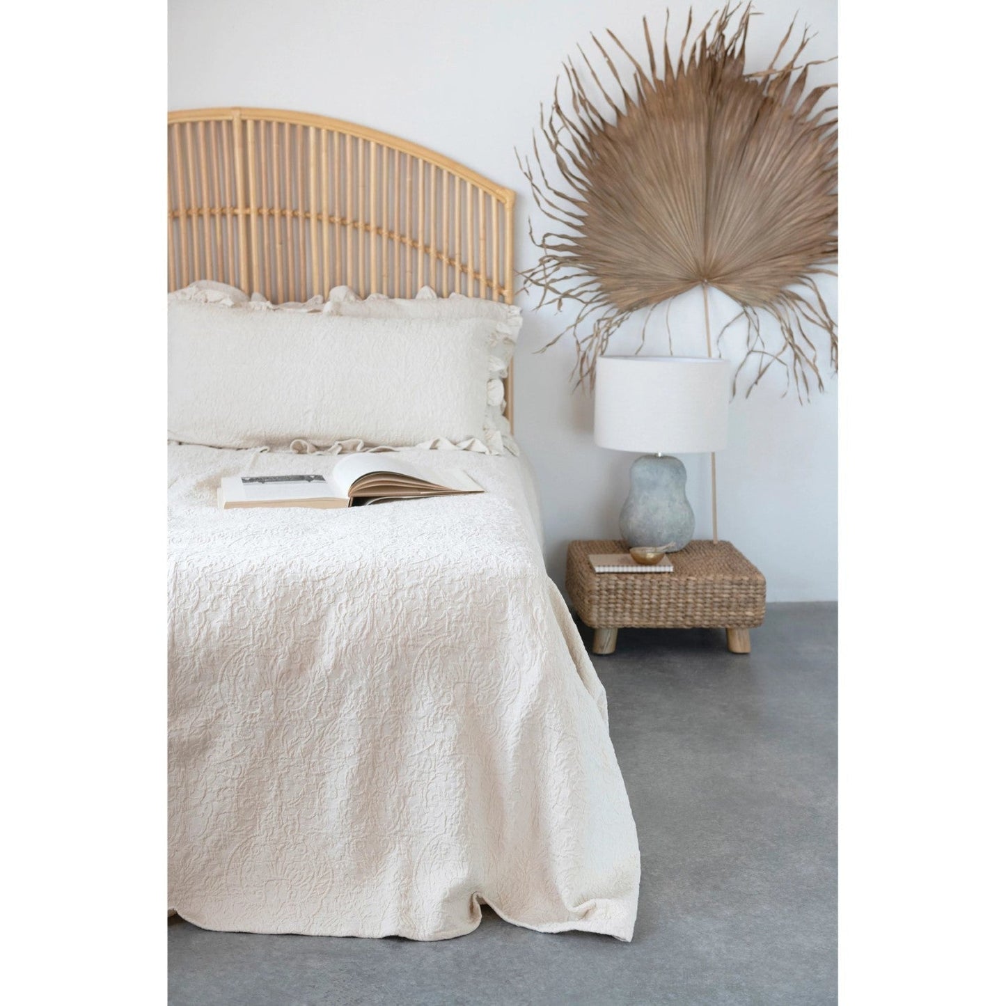 woven cotton jacquard bed cover with 2 ruffled king shams king set of 3 5
