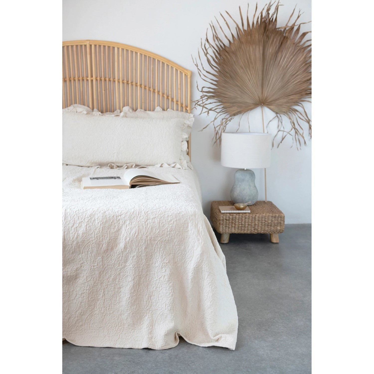 woven cotton jacquard bed cover with 2 ruffled king shams king set of 3 5
