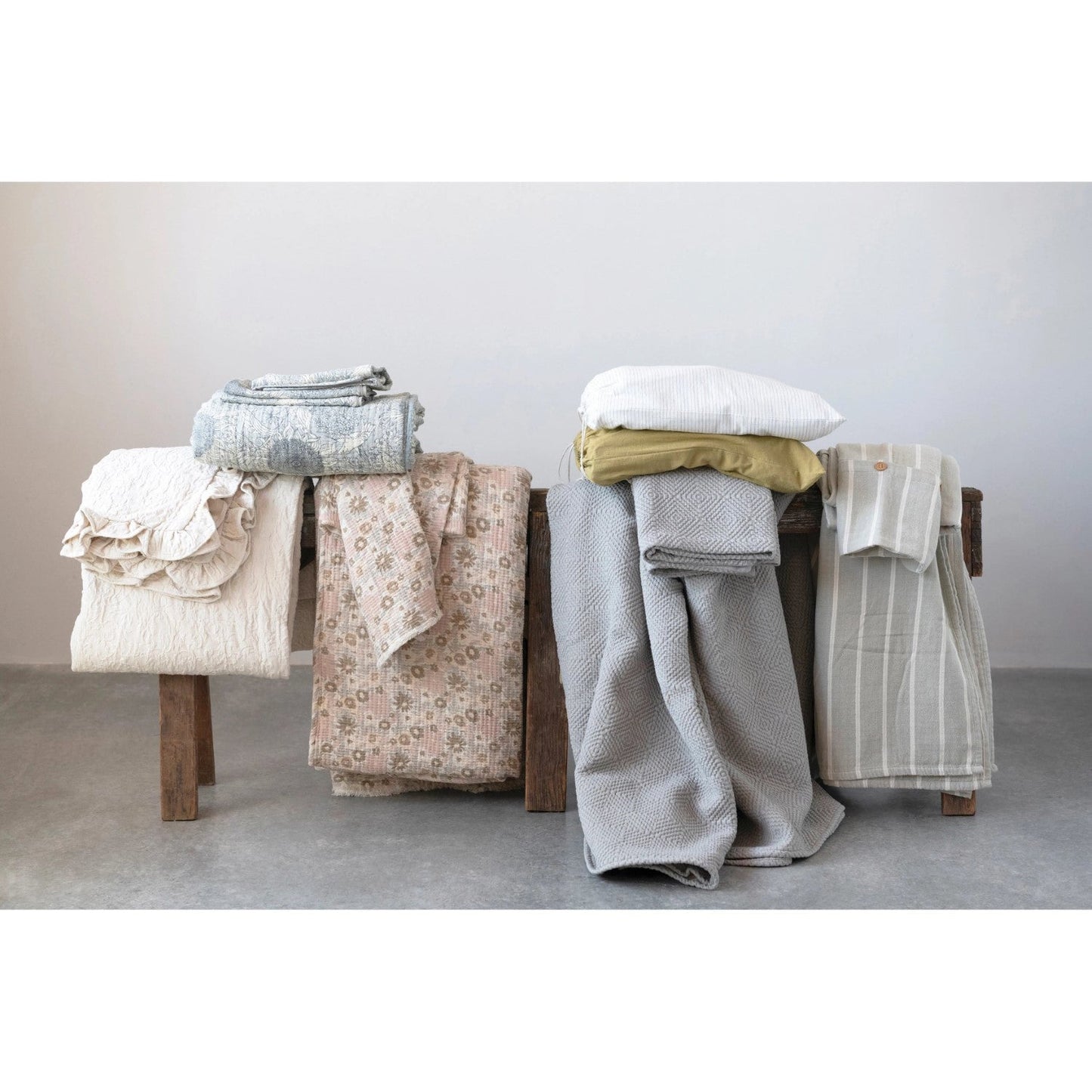 woven cotton jacquard bed cover with 2 ruffled king shams king set of 3 4
