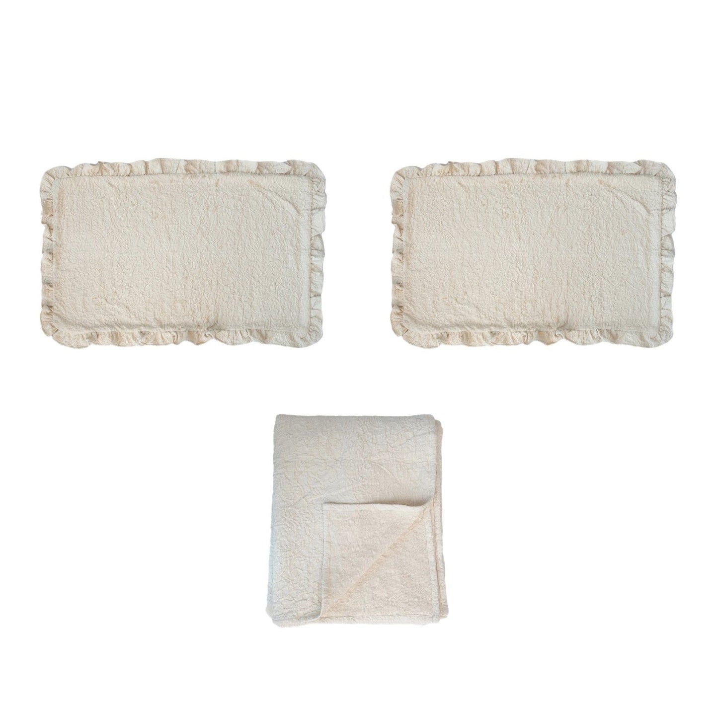 woven cotton jacquard bed cover with 2 ruffled king shams king set of 3 2