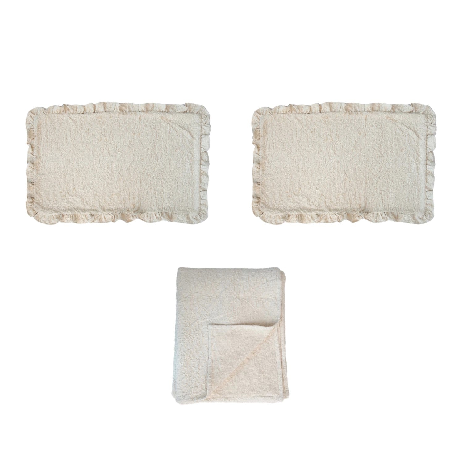 woven cotton jacquard bed cover with 2 ruffled king shams king set of 3 2