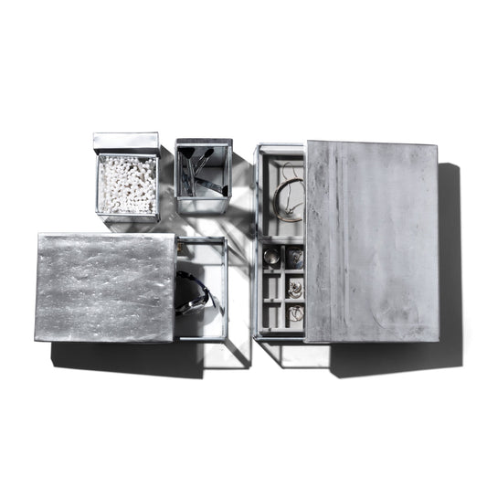 glass box w recycle steel lid pen stand 2