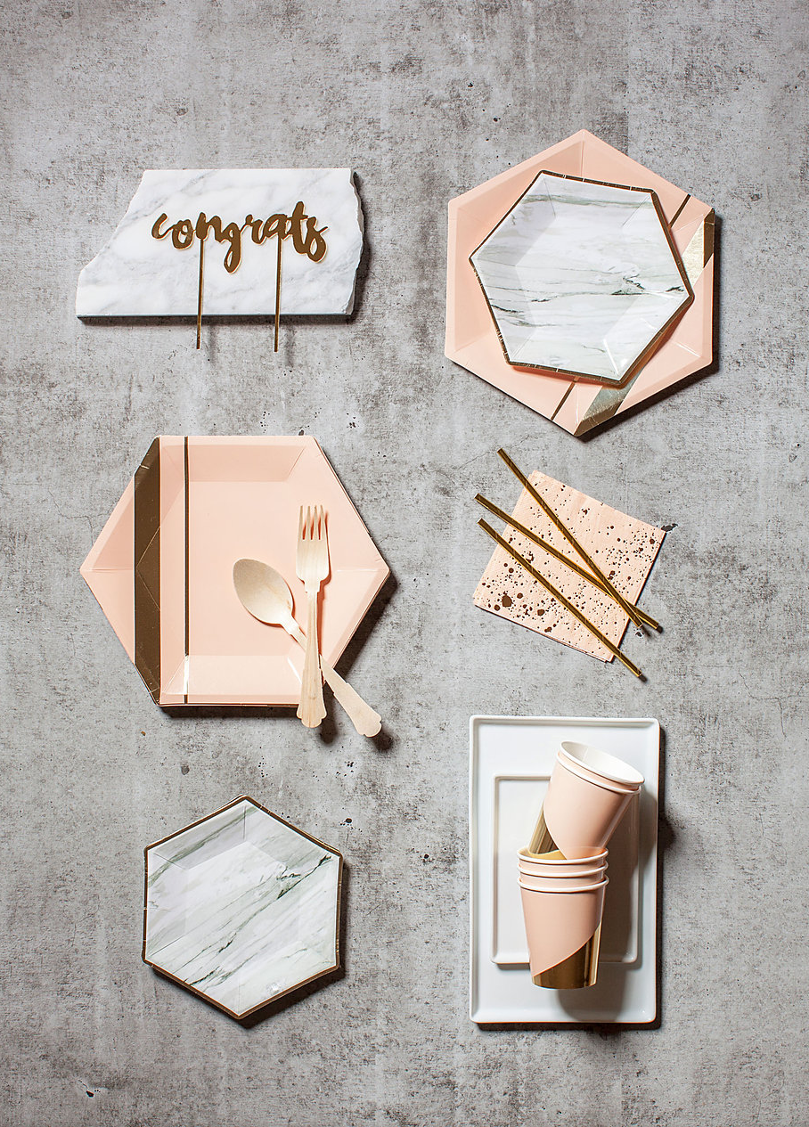 Set of 8 Goddess Blush Hexagon Large Party Plates design by Harlow & Grey