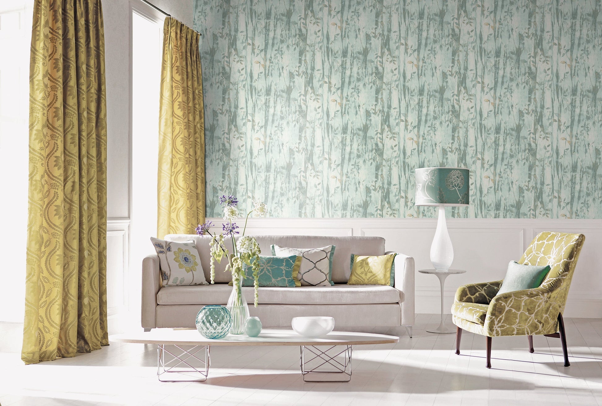 Batik Leaves Aqua Wallpaper from the Atmosphere Collection by Galerie Wallcoverings