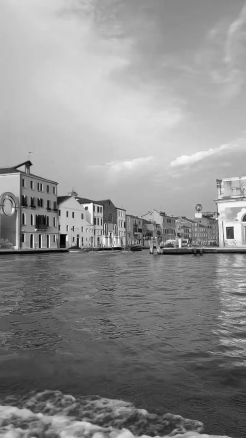 Black and white video of the river in Venice Italy