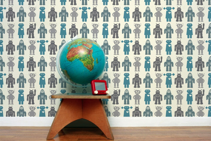 Robots Wallpaper in Blue design by Aimee Wilder